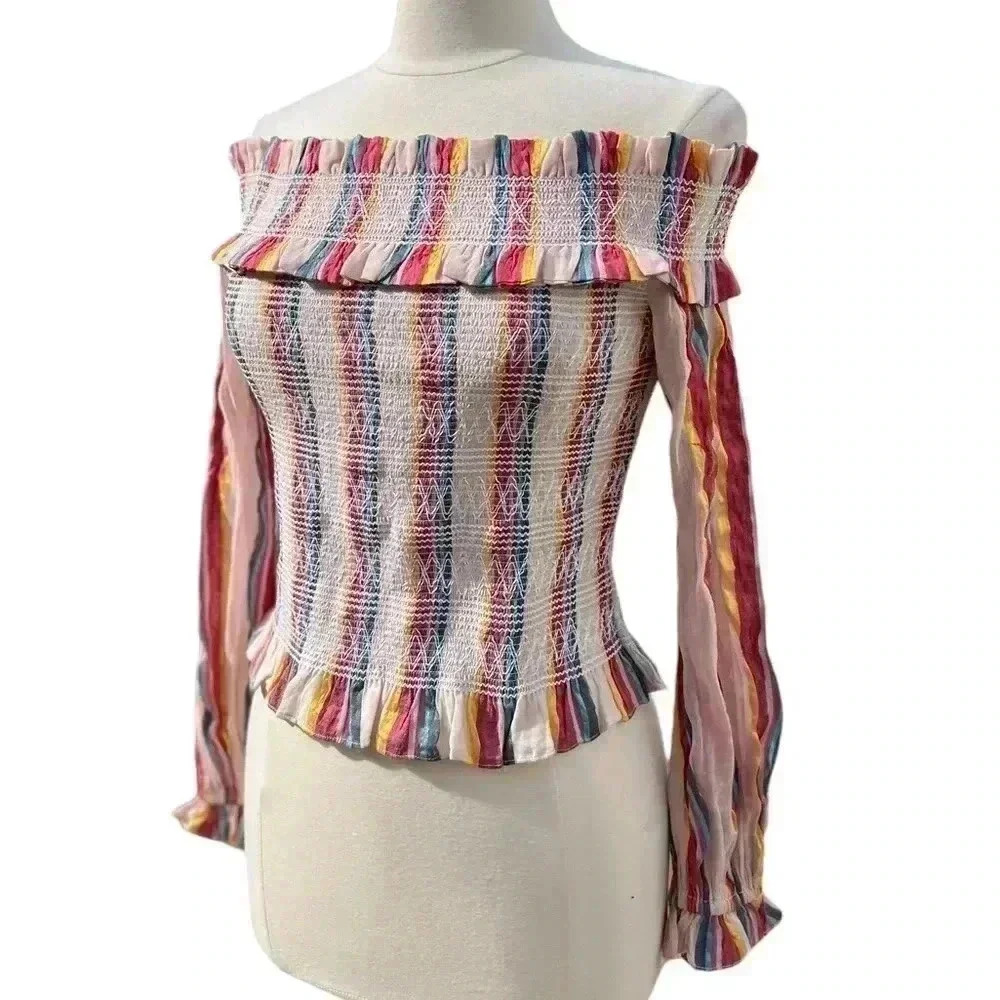 Tularosa Kate Off-The-Shoulder Smocked Long Sleeve Ruffle Top Size Medium NWOT